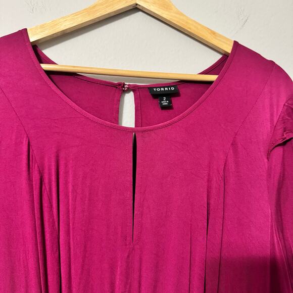 Torrid Dress 2X Wine Tiered Ruffle Keyhole Purple Boho Fall Minimalist - Picture 3 of 15